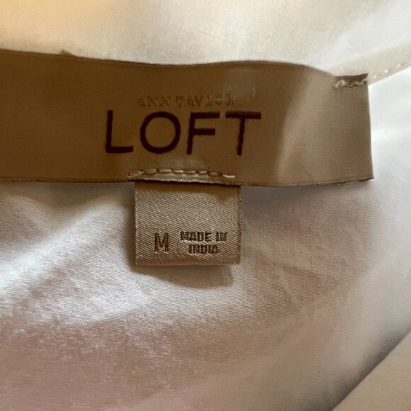 Loft White Cotton Blouse w/Flutter Sleeves and Double Tie Closure - Medium - Picture 4 of 5